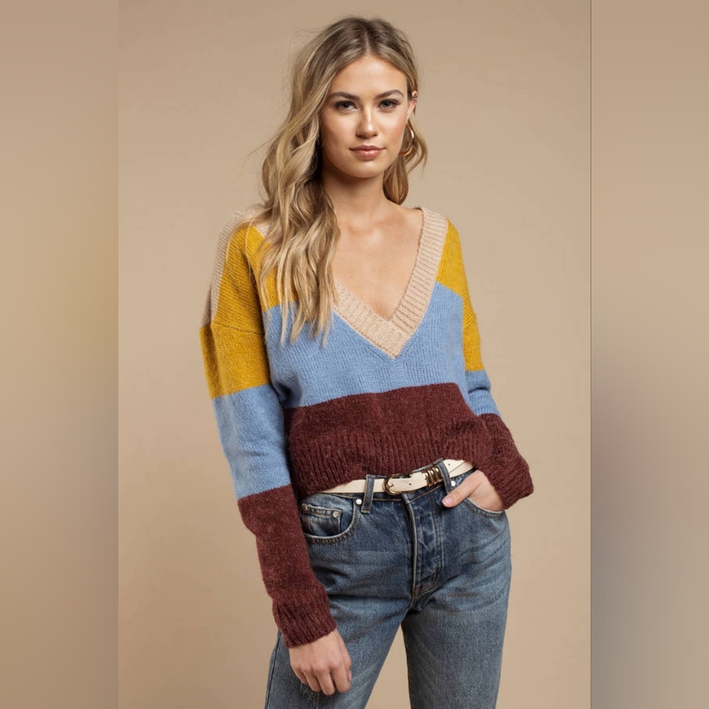 For Love and Lemons Wellesley Stripe Sweater Sz XS Slouchy V-neck Retro Soft